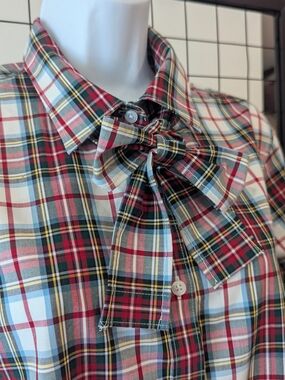 REFASHIONED Lands' End Red Multi Plaid Bow-Tie Button Down Shirt Size 14T